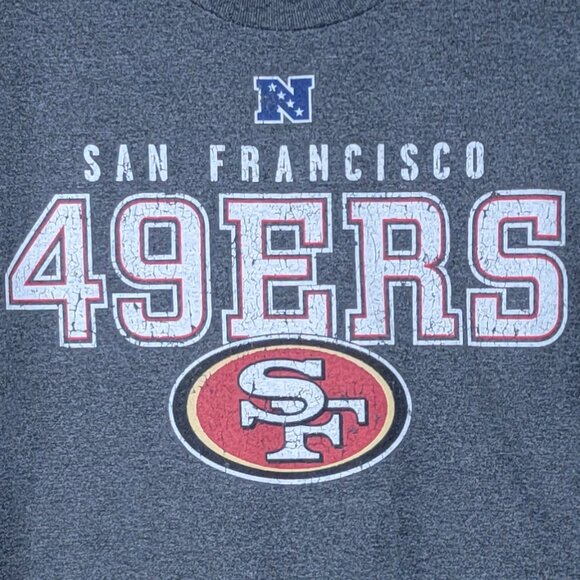 NFL Team Apparel Mens San Francisco 49rs Football Crew Neck Heather Grey Tee - L - Picture 2 of 5
